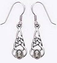 Sterling Silver Celtic Knot Moldavite Earrings