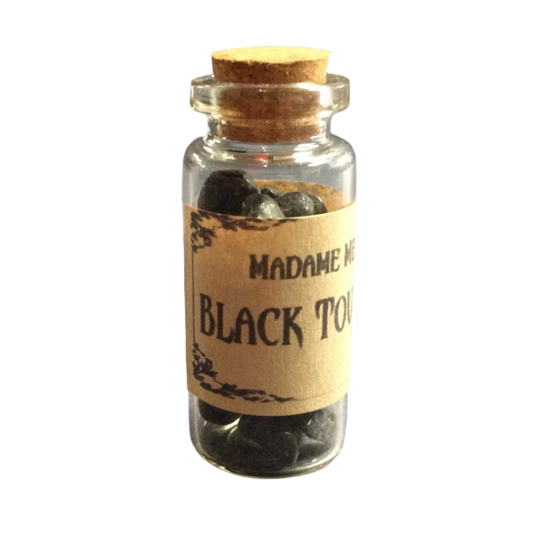 Black Tourmaline Crystal Chips in Bottle