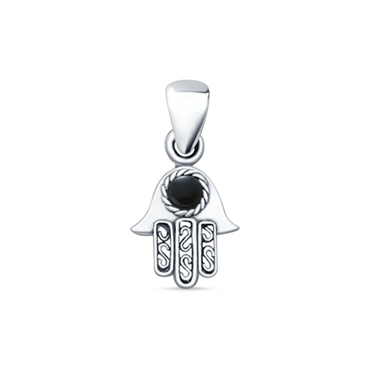 Round Black Onyx Hand Of Hamsa Pendant