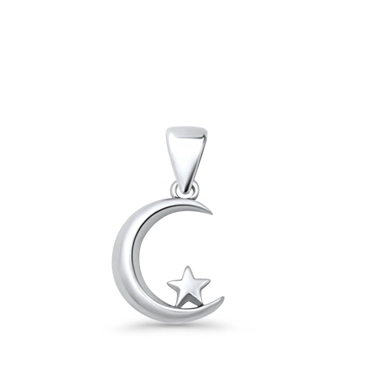 Crescent Moon &amp; Star Oxidized Pendant