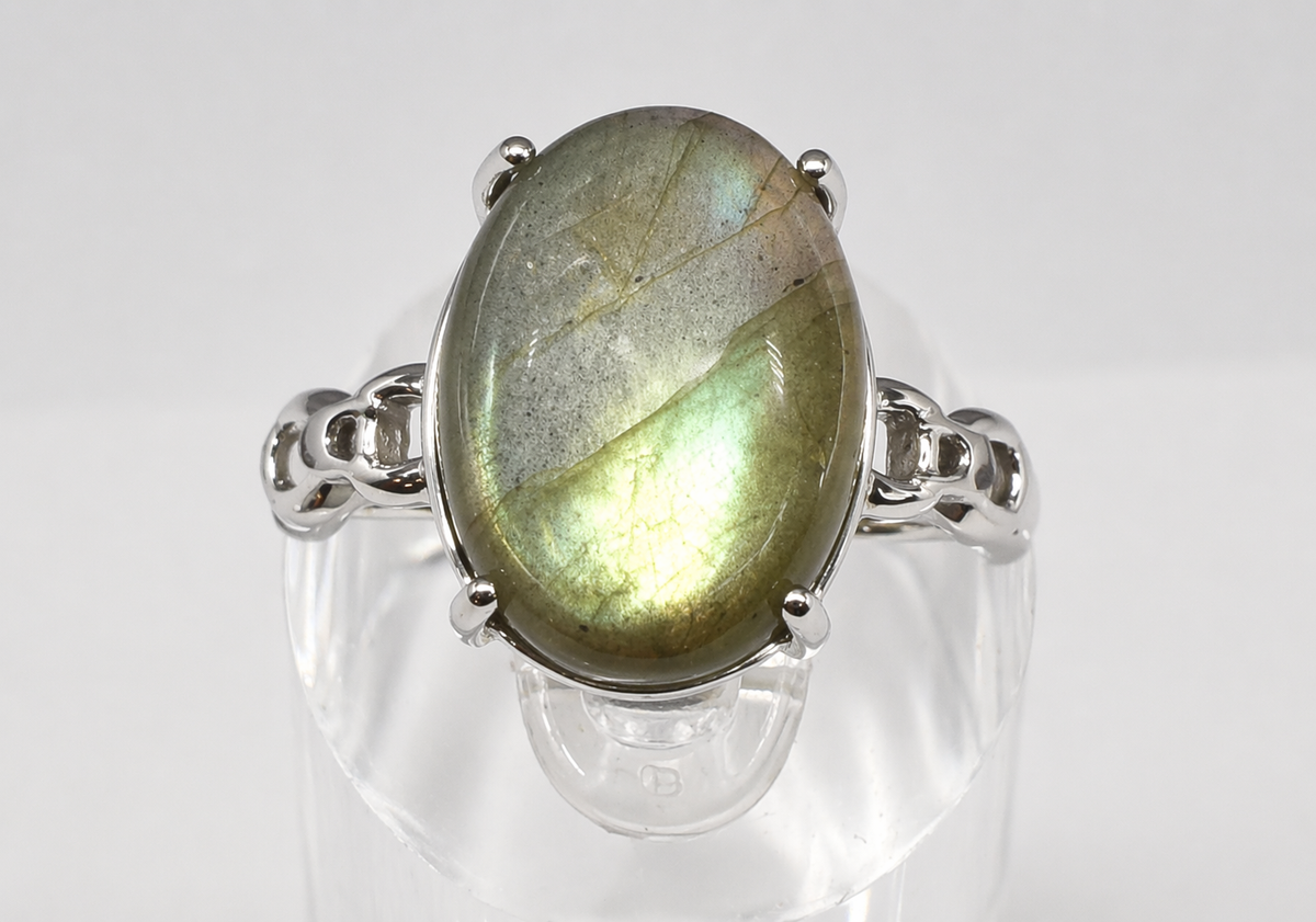 Natural Labradorite Stainless Steel Rings 12x16mm
