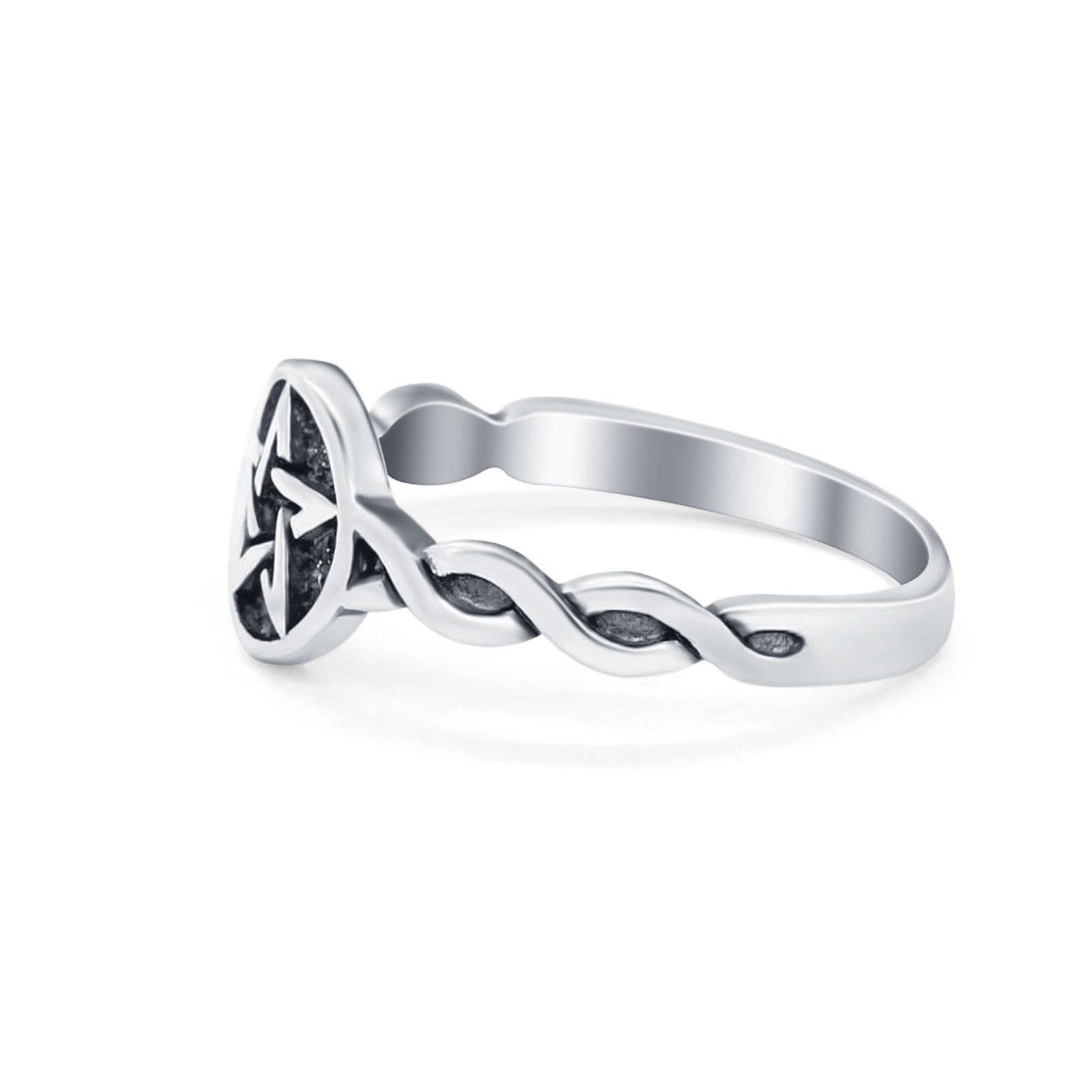 Twisted Braided Shank Oxidized Pentagram sterling Silver Ring