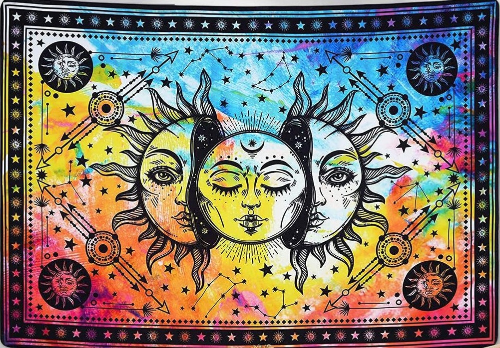 Colorful Moon in Sun Large Tapestry 86x53