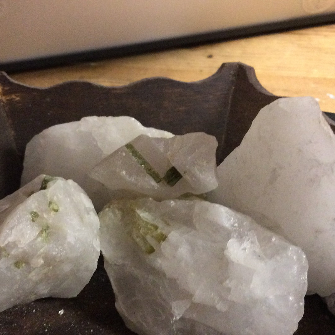 Green Tourmaline in Quartz Rough Chonks