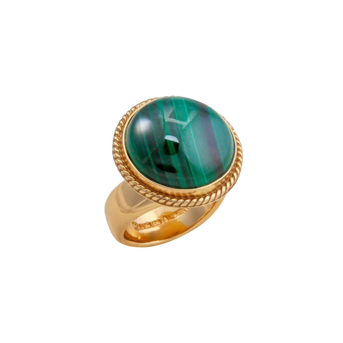 Malachite Oval Adjustable Alchemia Gold Ring - Charles Albert