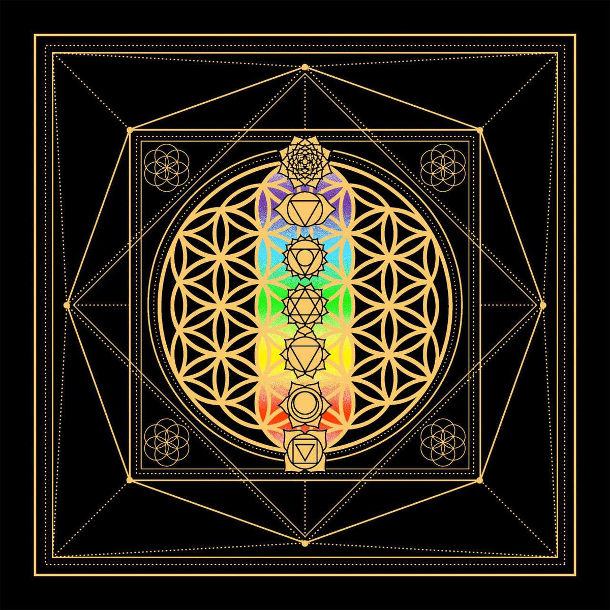 Flower of Life with Chakras Tapestry / Altar Cloth 24x24