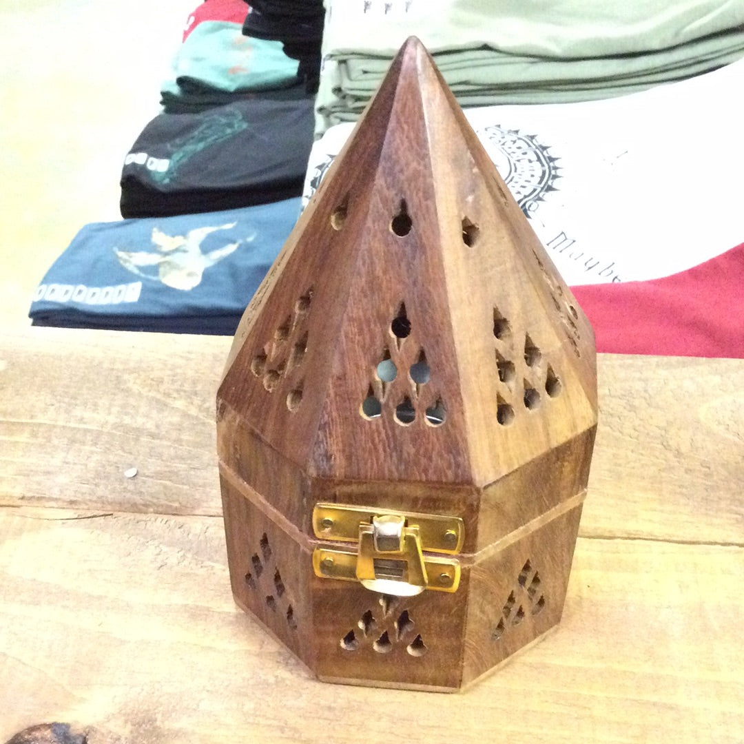 Wooden Octagon Pyramid Charcoal / Cone Burner Temple