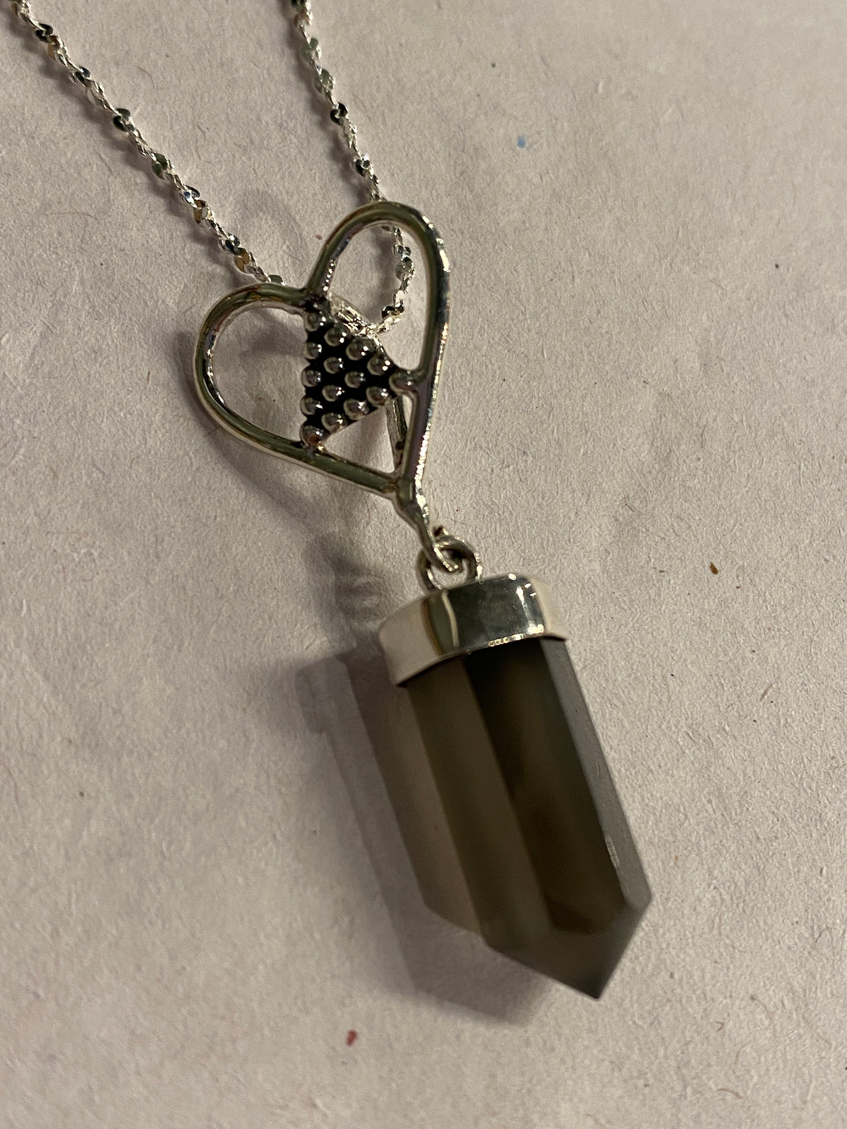 Gray Moonstone Heart Point Sterling Silver Pendant