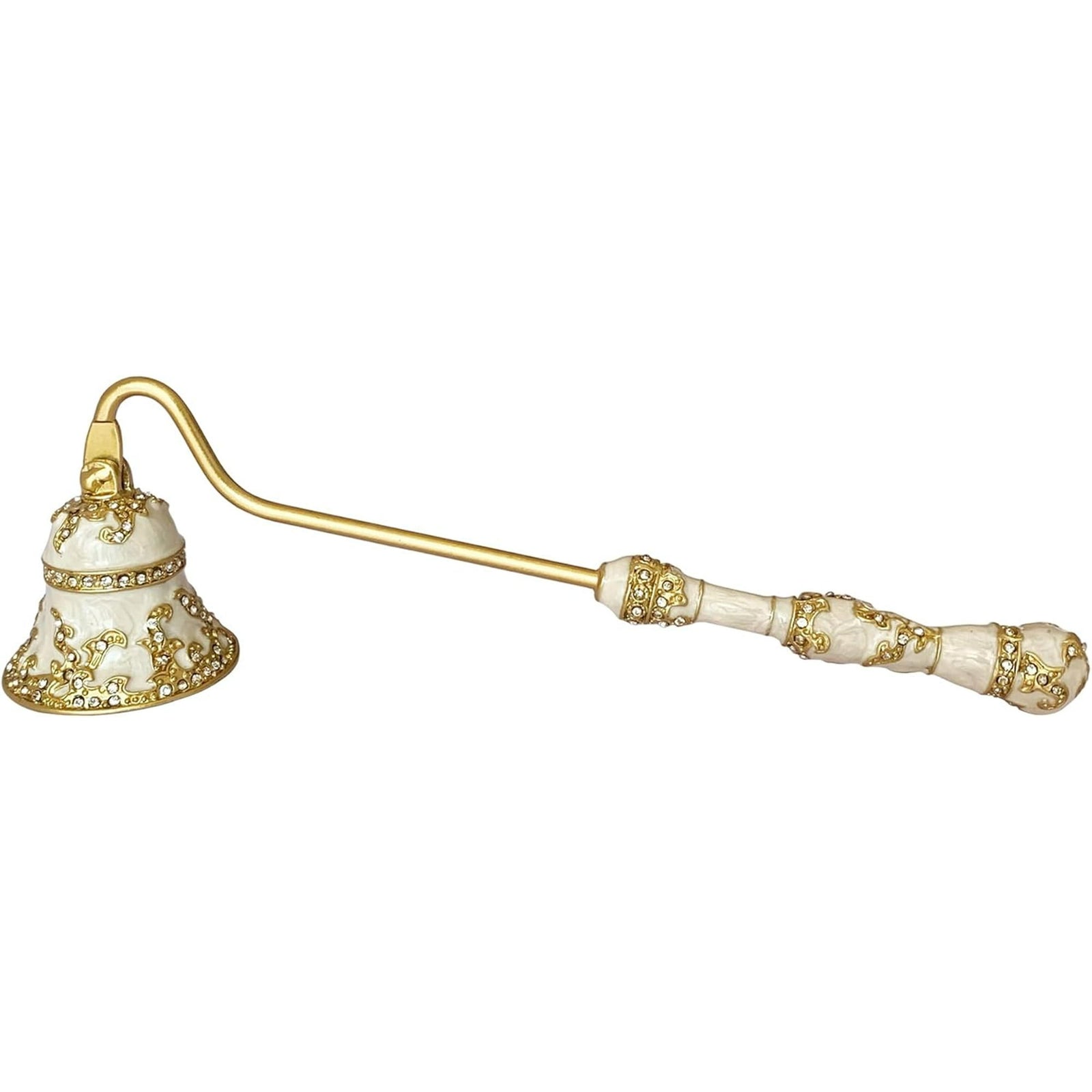 Ornate Brass Candle Snuffer - Bedazzled White
