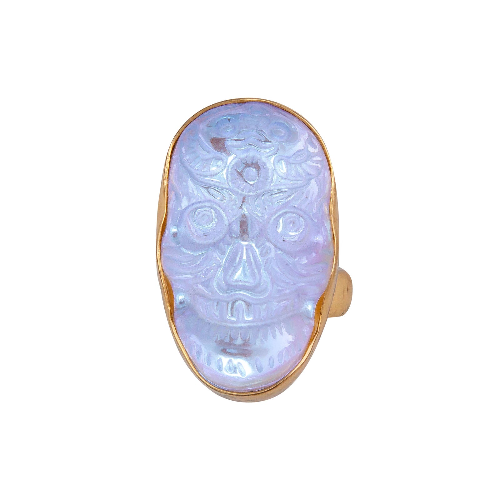 Luminite Sugar Skull Alchemia Gold Ring Adjustable