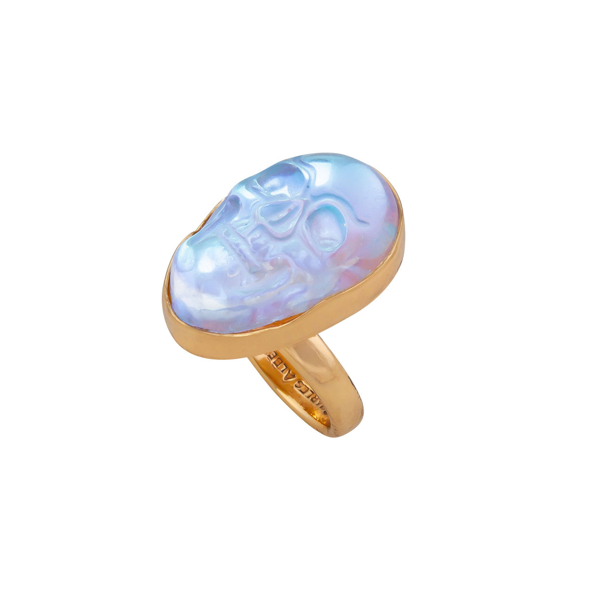 Luminite Skull Alchemia Gold Ring Adjustable