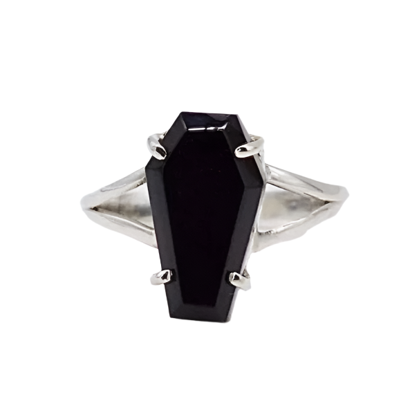 Black Glass Coffin Ring - Metal Alloy