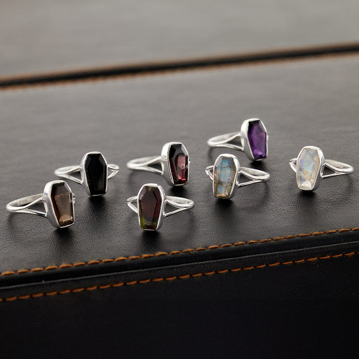 Amethyst Coffin Sterling Silver Ring