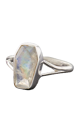 Rainbow Moonstone Coffin Sterling Silver ring