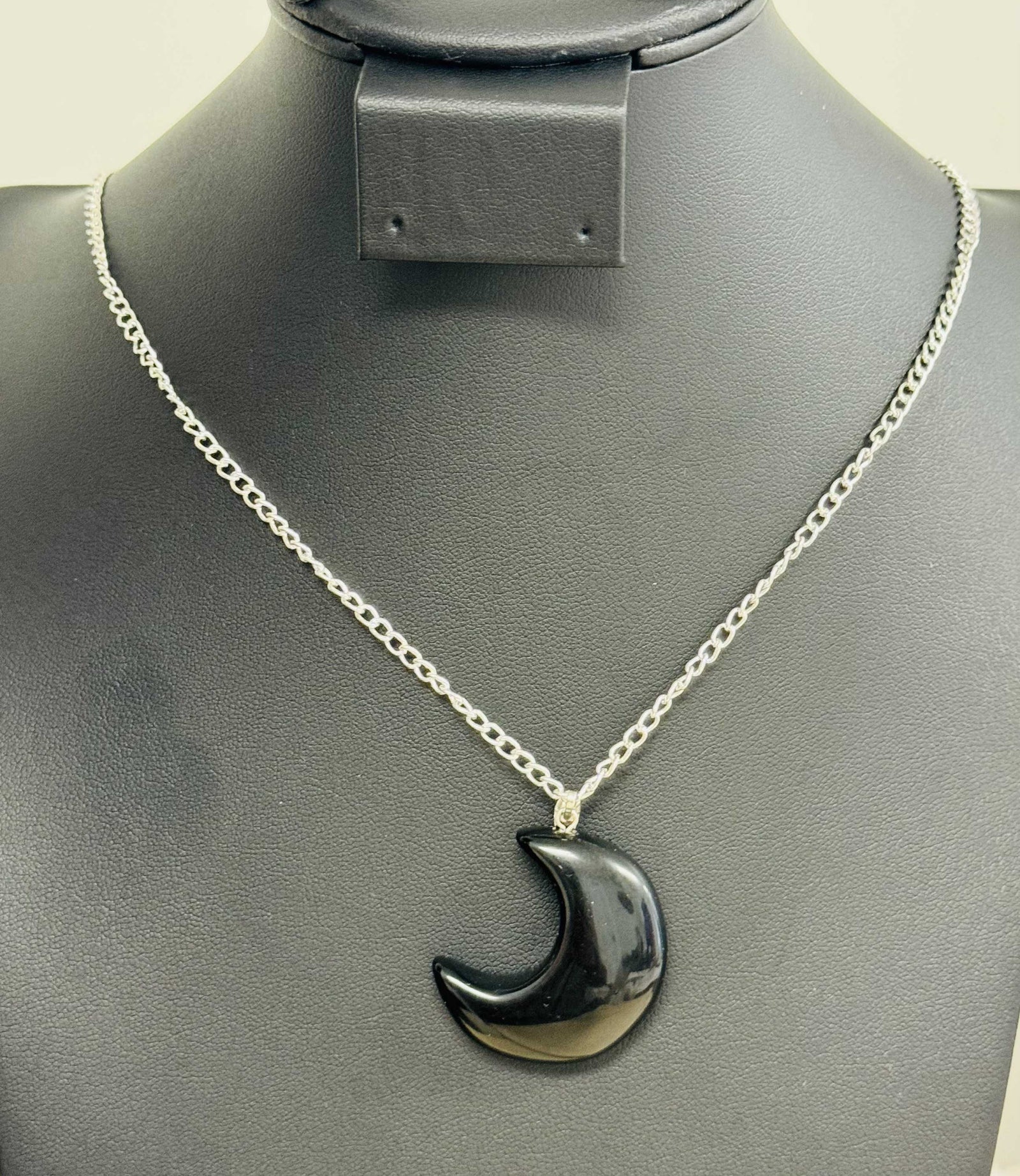 Obsidian Crystal Moon Necklace