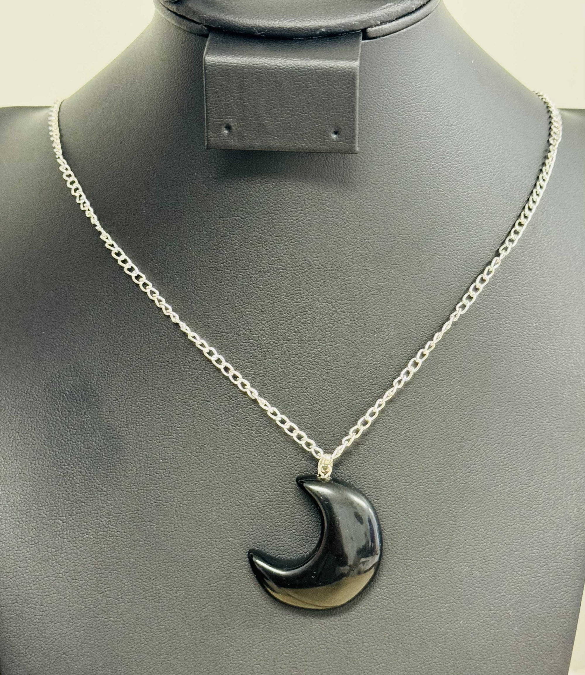 Obsidian Crystal Moon Necklace