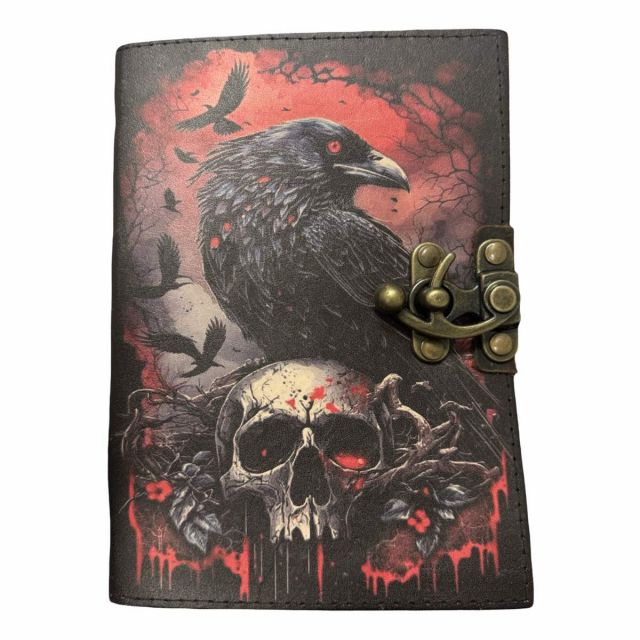 Raven on Skull Printed Leather Journal - Medium