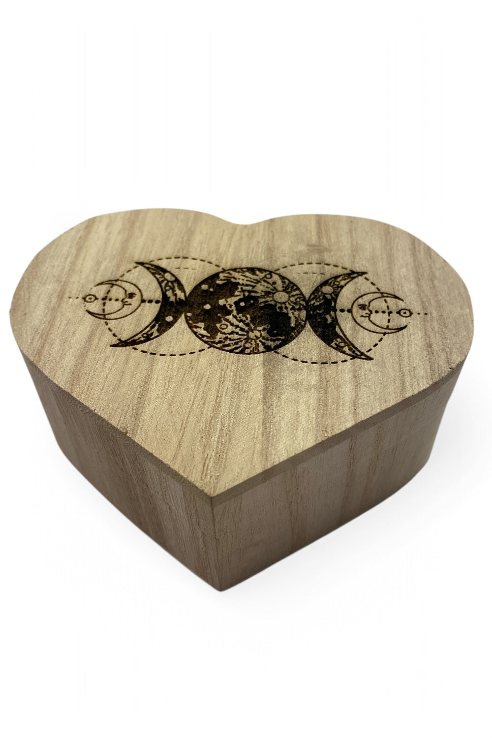 Wooden Heart-Shaped Box with Triple Moon