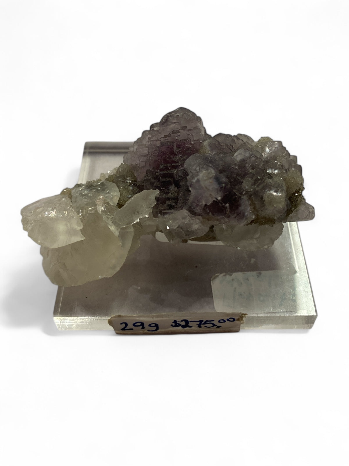 Fluorite With Calcite on Lucite Stand