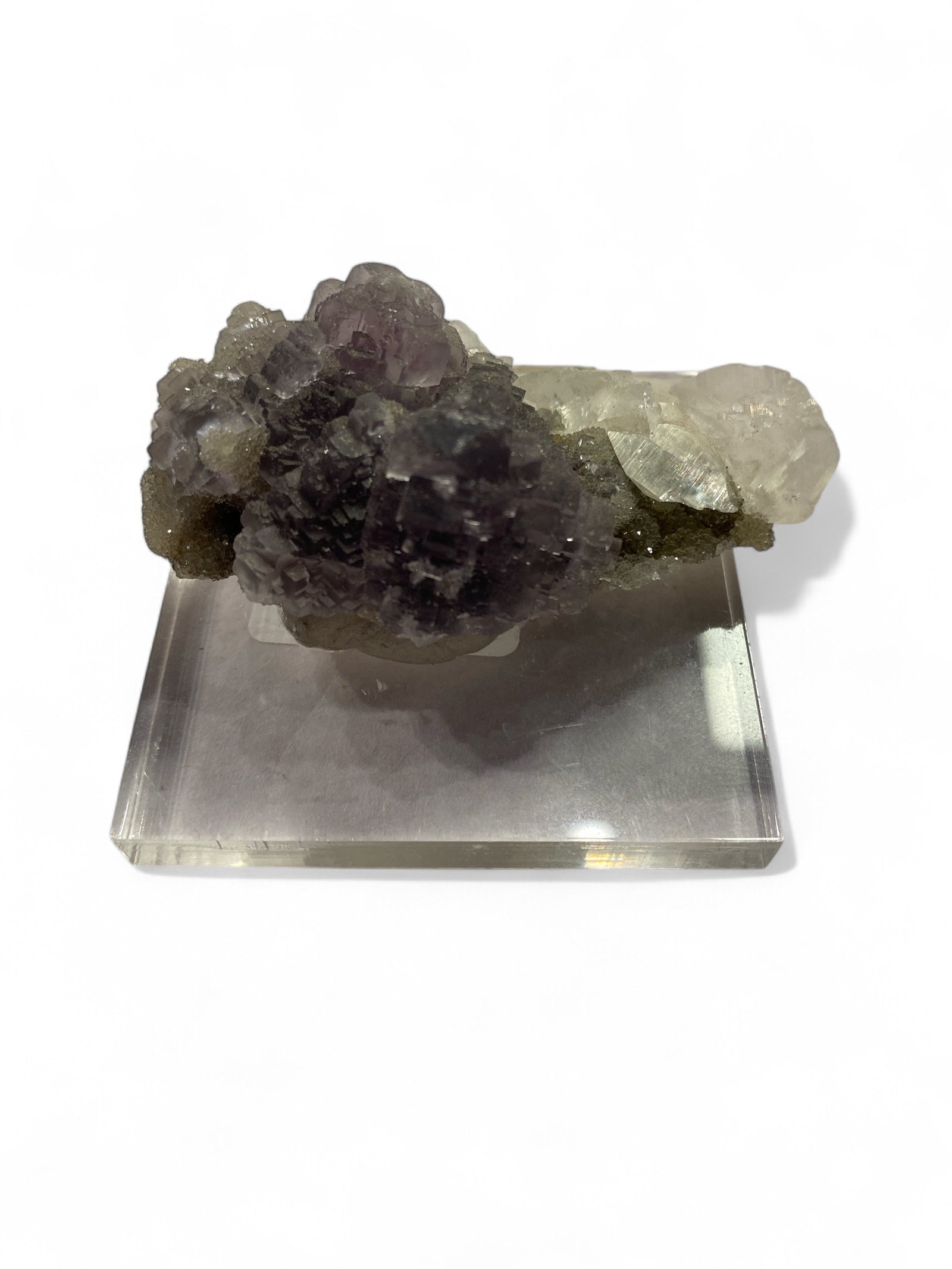 Fluorite With Calcite on Lucite Stand
