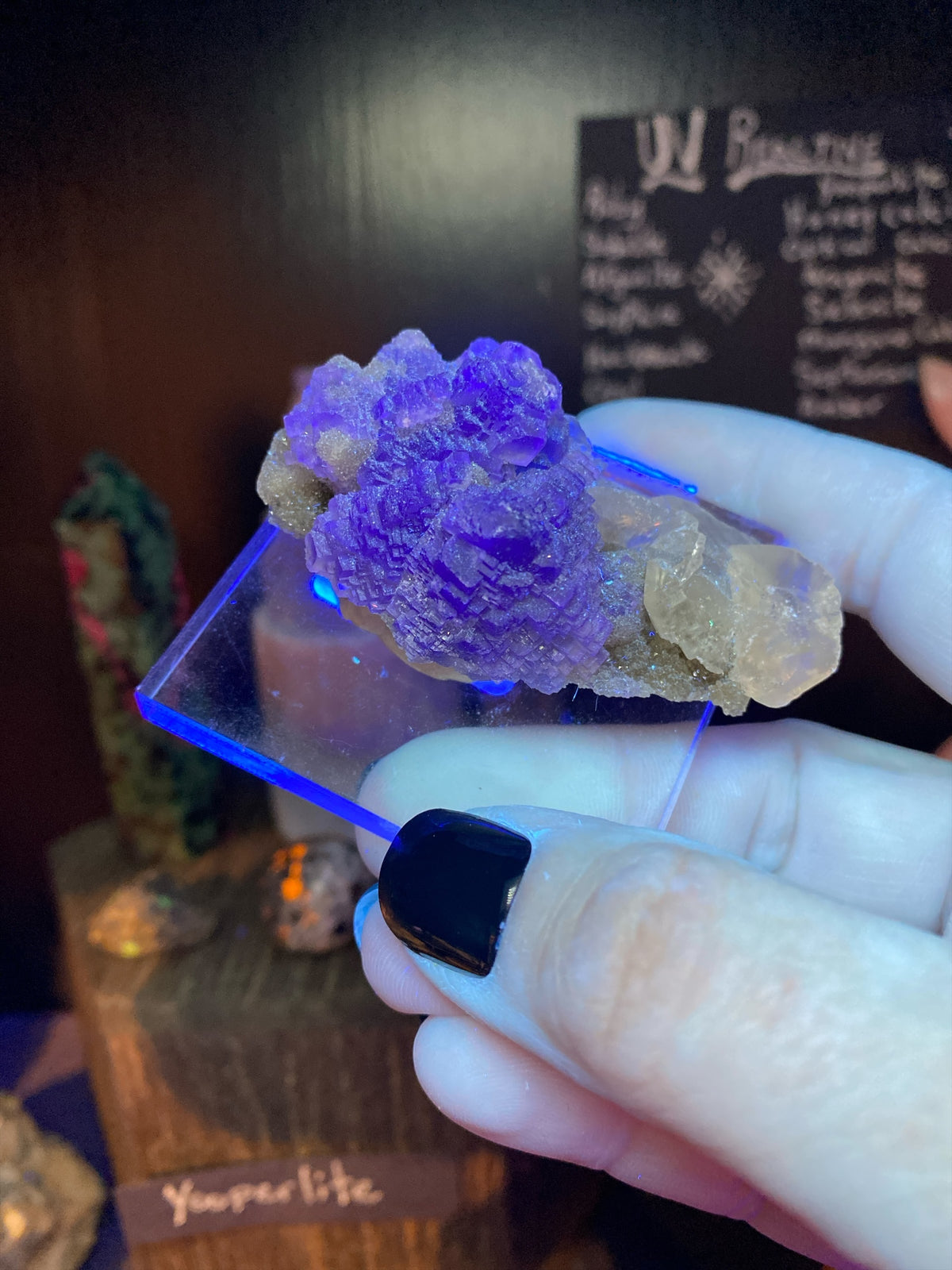 Fluorite With Calcite on Lucite Stand