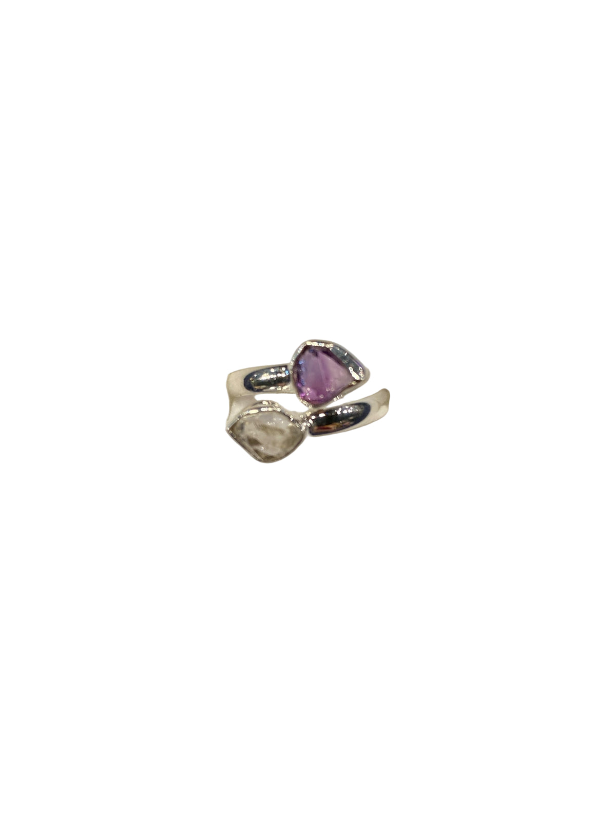 Rough Herkimer Diamond & Amethyst Sterling Silver Ring