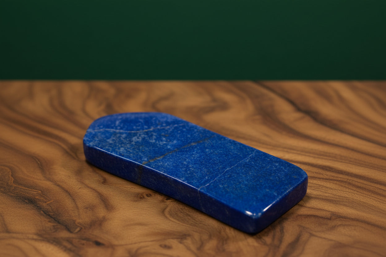 Blue stone on a wooden surface