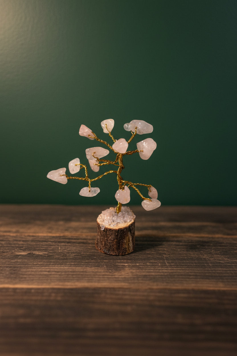 Mini Crystal Chip Tree (golden wire) Wood Base