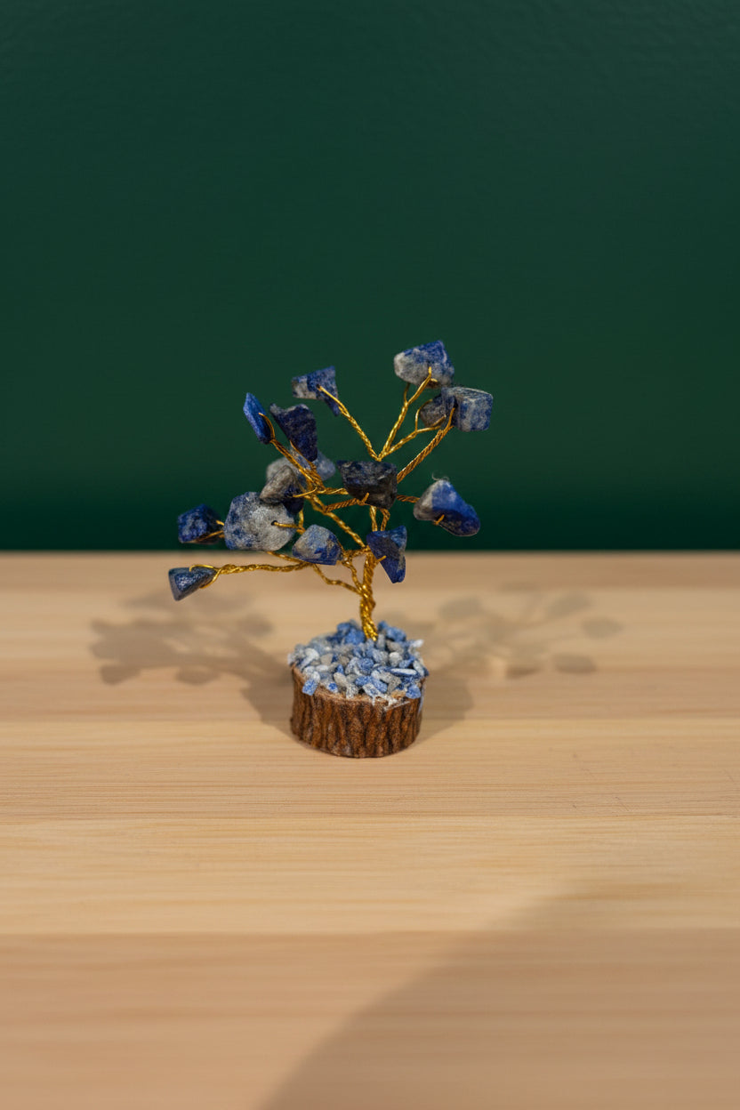 Mini Crystal Chip Tree (golden wire) Wood Base