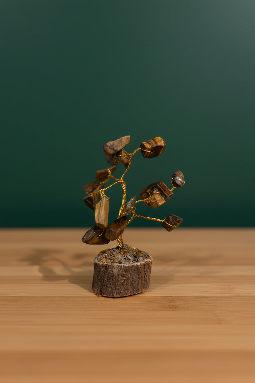 Mini Crystal Chip Tree (golden wire) Wood Base