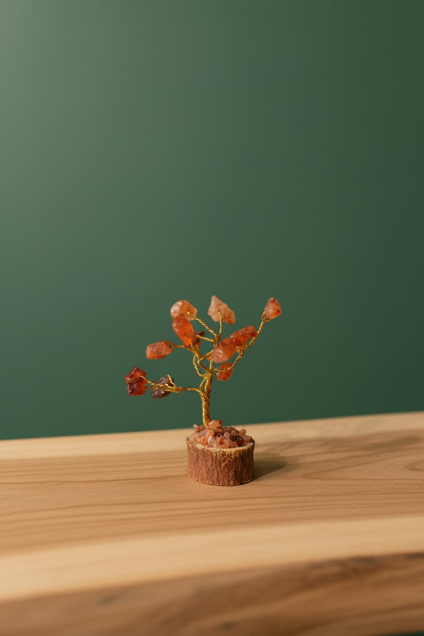 Mini Crystal Chip Tree (golden wire) Wood Base