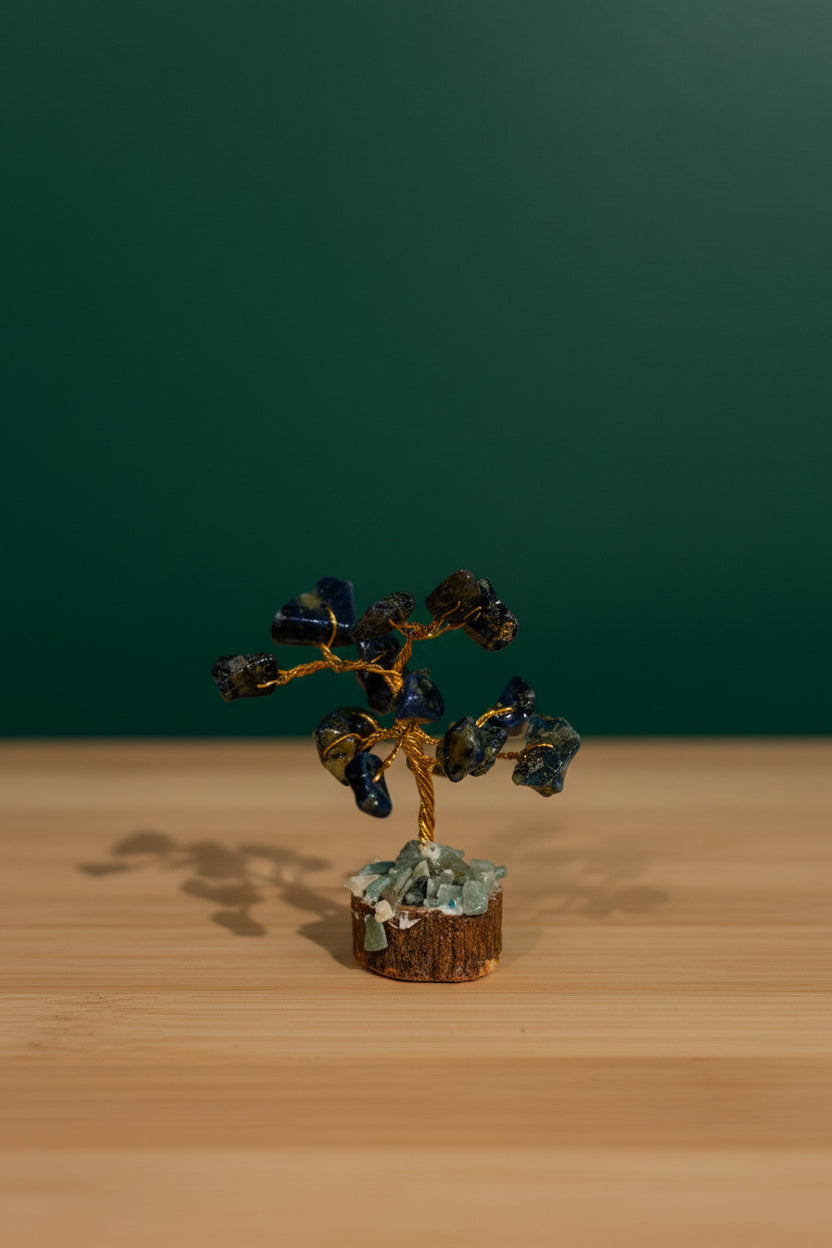 Mini Crystal Chip Tree (golden wire) Wood Base