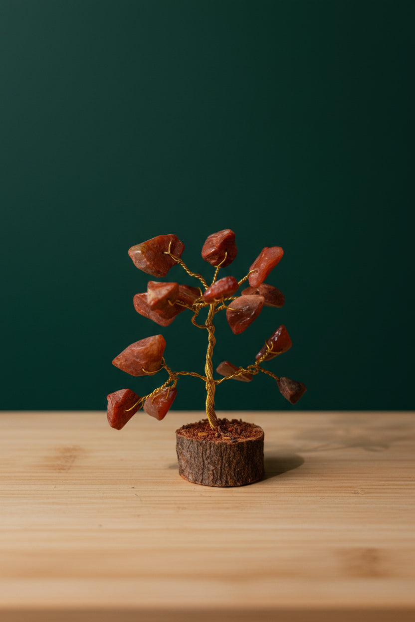 Mini Crystal Chip Tree (golden wire) Wood Base
