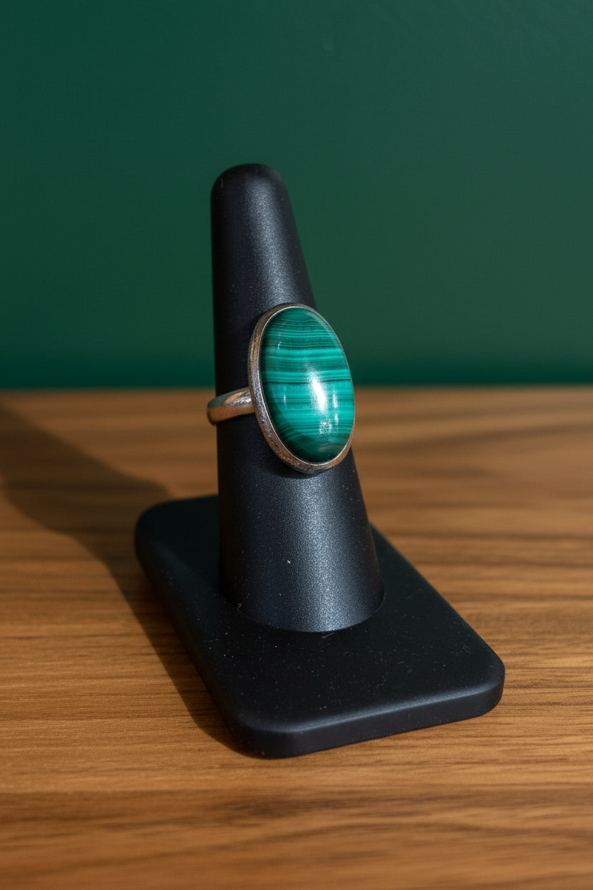 Malachite Sterling Silver Ring Size 7