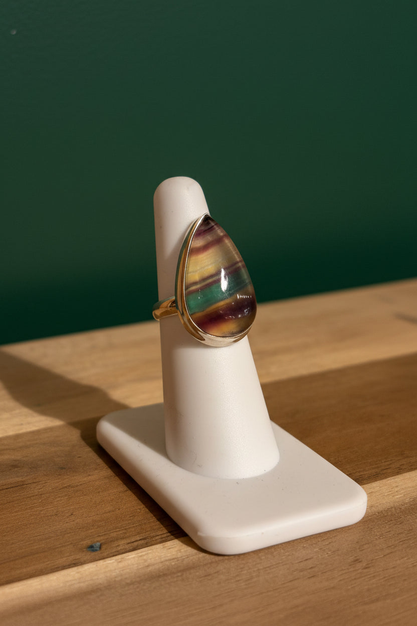 Rainbow Fluorite Sterling Silver Ring Size 6