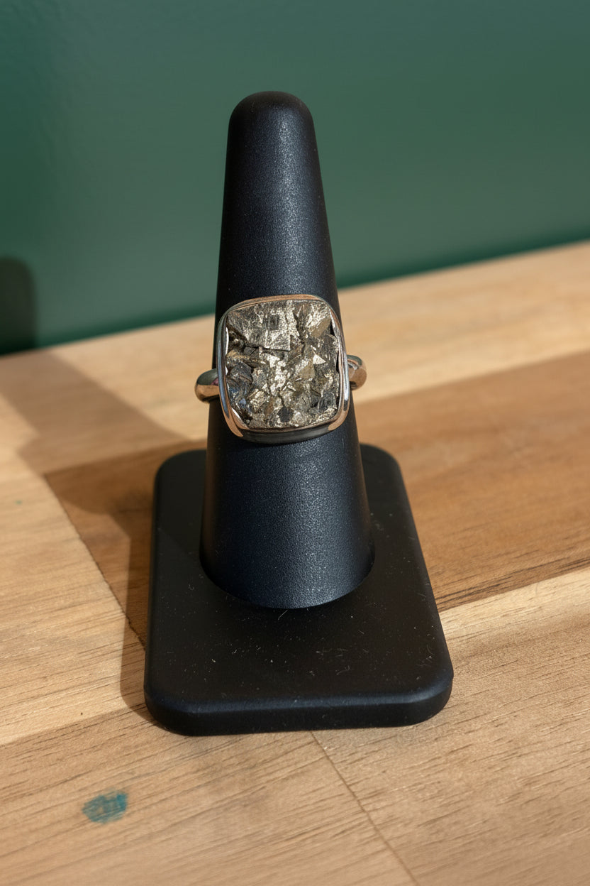 Pyrite Sterling Silver Ring Size 10