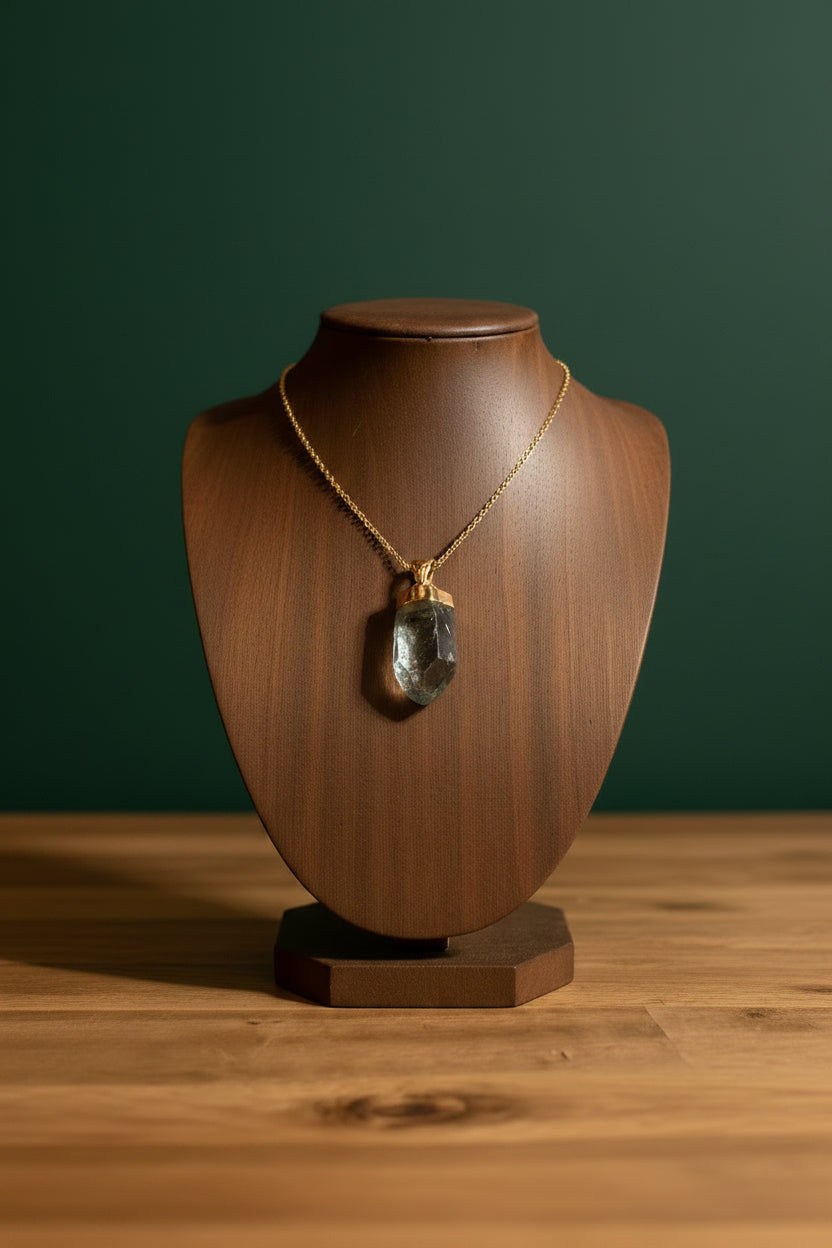 Rough Prasiolite (Green Amethyst) 18K Gold Vermeil over Sterling Silver Pendant