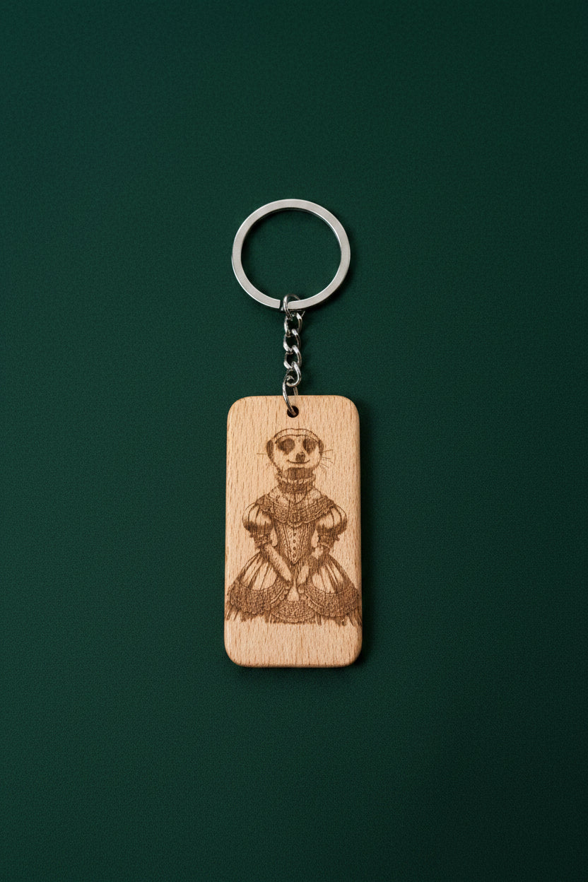 Madame Meerkat Wood Key Chain