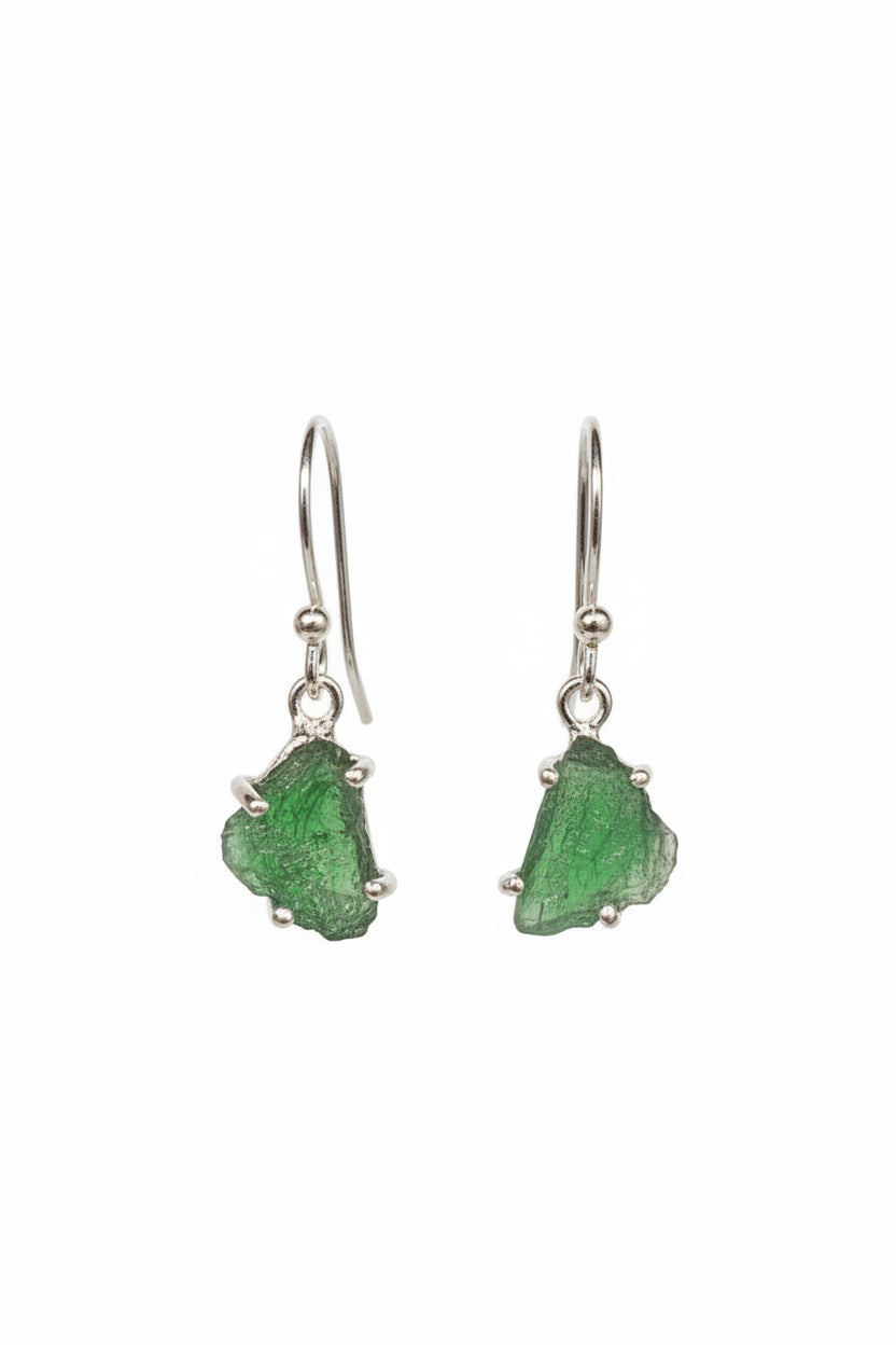 Raw Moldavite Sterling Silver Earring
