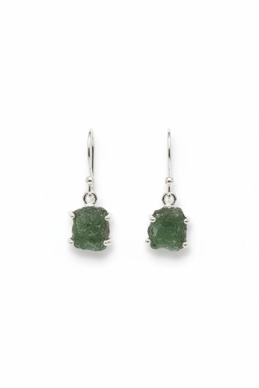 Raw Moldavite Sterling Silver Earring