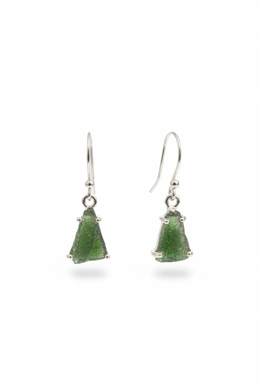 Raw Moldavite Sterling Silver Earring