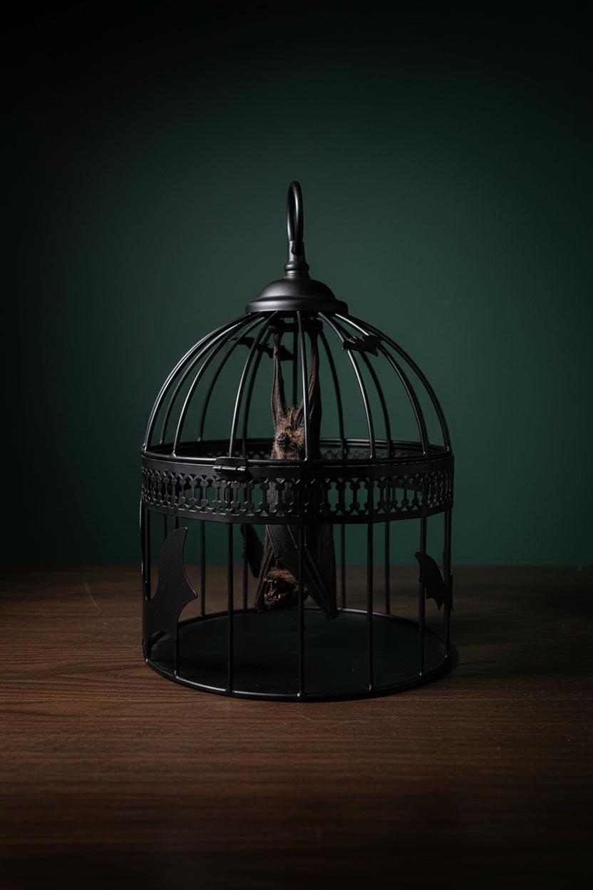 Hanging Bat in Cage - Taxidermy
