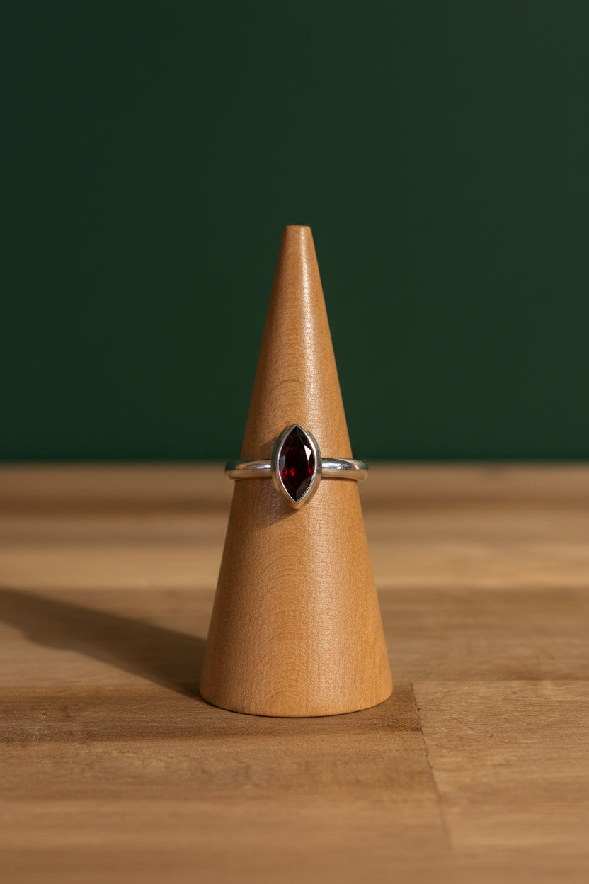 Faceted Garnet Sterling Silver Ring Size 8