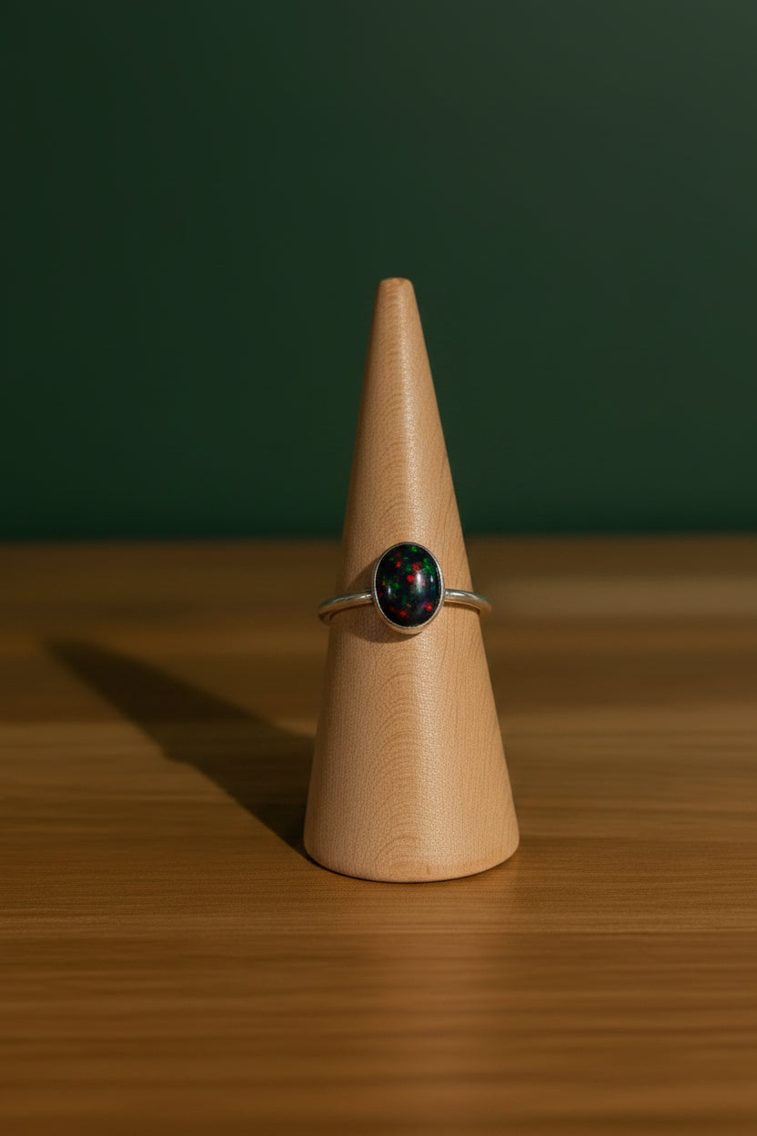 Black Opal Sterling Silver Ring Size 9