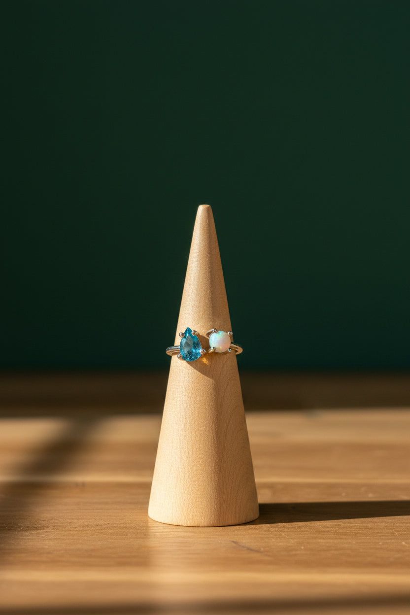 Apatite &amp; Moonstone Sterling Silver Ring Size 6 / Adjustable