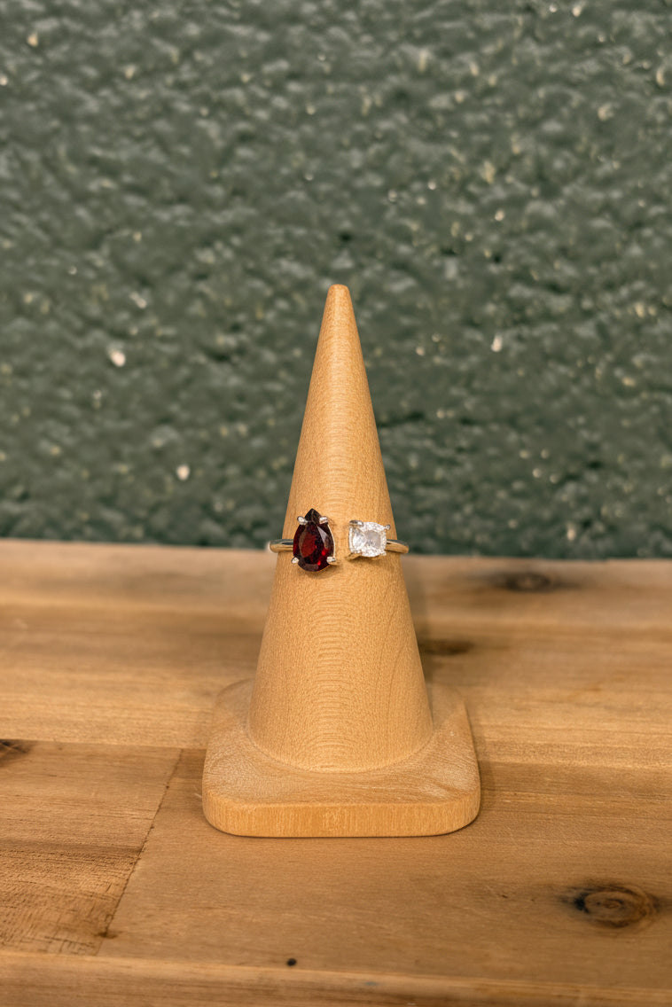 Garnet &amp; Moonstone Sterling Silver Ring Size 8 / Adjustable