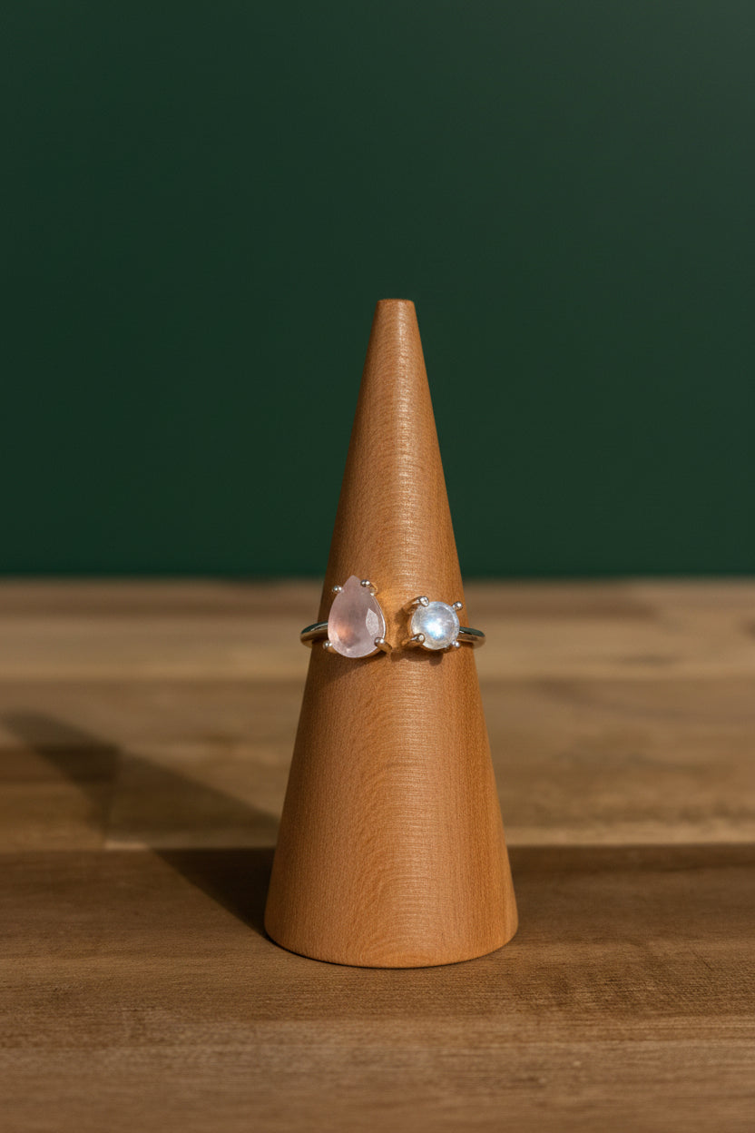 Rose Quartz &amp; Moonstone Sterling Silver Ring Size 8 / Adjustable