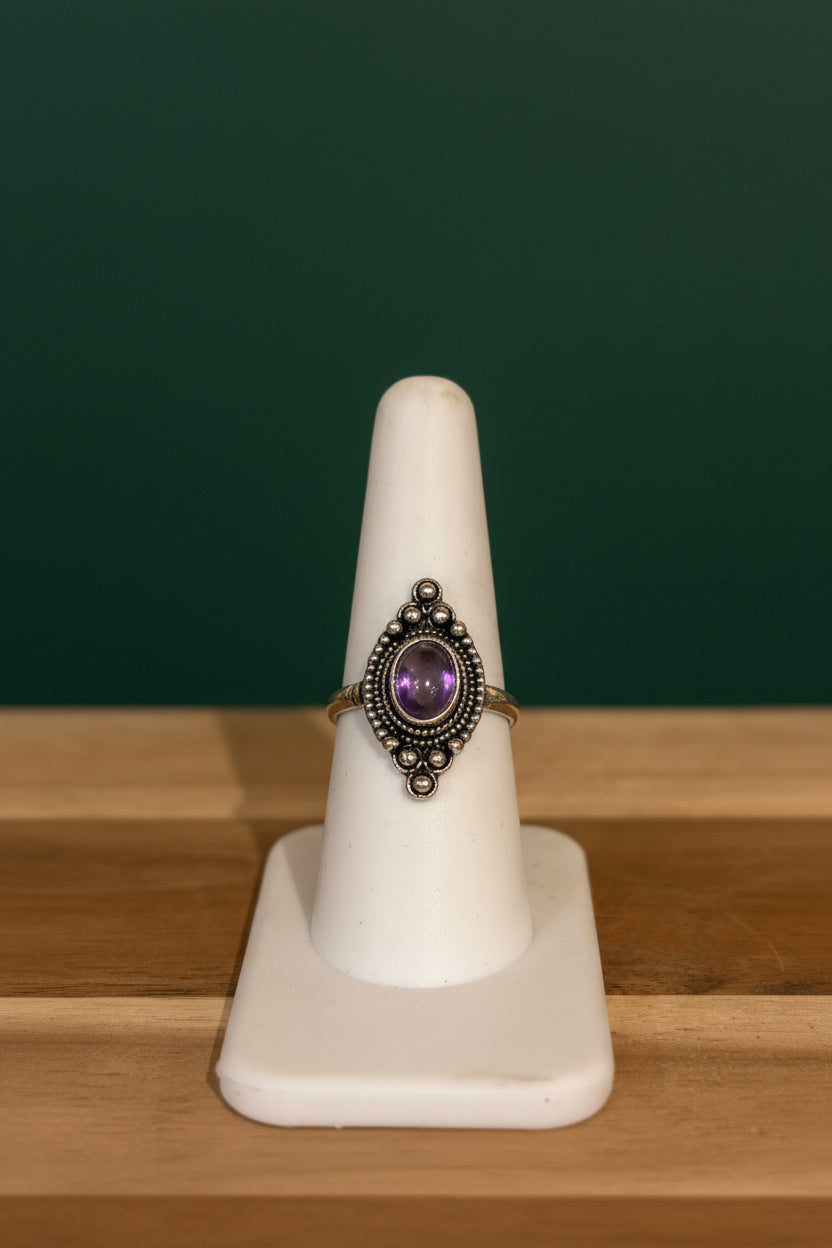 Amethyst Ring– Silver-Plated over Brass Size 7.5