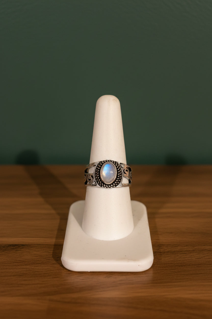 Moonstone Ring – Silver-Plated over Brass Size 8.5