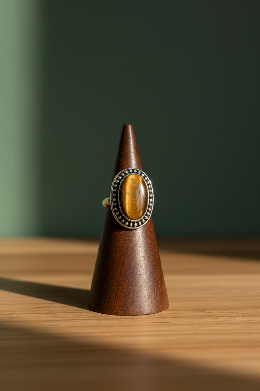 Tiger Eye Ring, size 6.5  – Silver-Plated over Brass